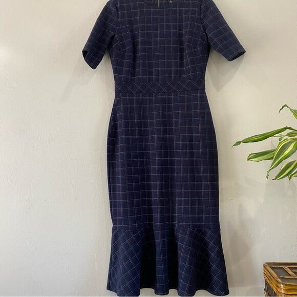 Banana Republic Navy Plaid Midi Dress with Flounce Hem - Picture 8 of 11